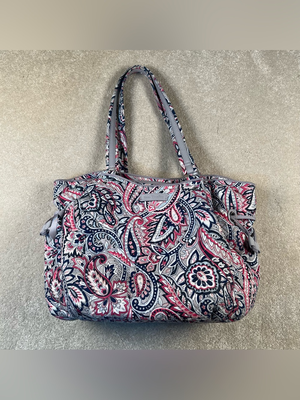 Vera Bradley Shoulder Bag Gramercy Paisley Quilted Gray Pink Zip Top Purse